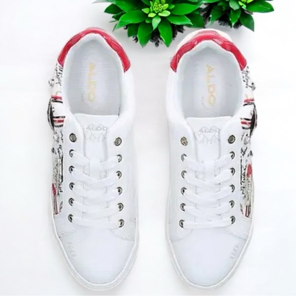 ALDO White/Comb Meday Jewel-Encrusted Faux-Leather Trainers Sneakers - Picture 3 of 16